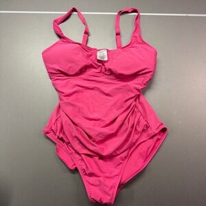 Anne Cole Pink Ruched One Piece Swimsuit Adjustable Straps Large 103658